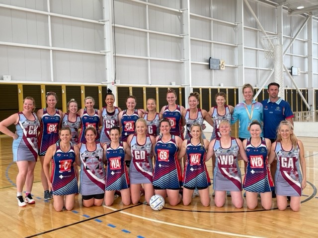 RAF and Australia Defence Force Masters’ Teams during the Masters Netball Competition